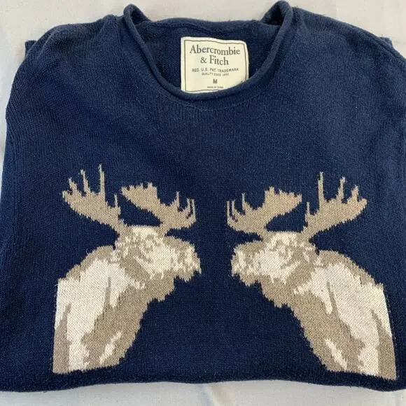 Vintage Abercrombie & Fitch Wool Blend Blue Double Moose Sweater Med - Picture 9 of 9